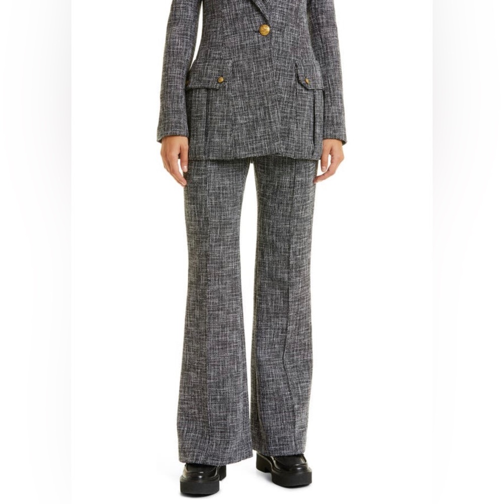 NWT SMYTHE Tweed Pintuck Flare Trousers Pants Black Gray $400 Size 10 Designer
